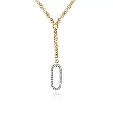 Lady's Yellow 14 Karat Hollow Tube Link With Pave' Pendant Length 18 W
