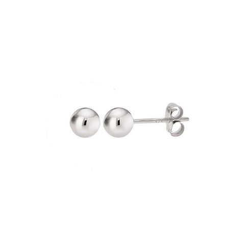 Lady's White Polished Sterling Silver 5Mm Ball Stud Earrings