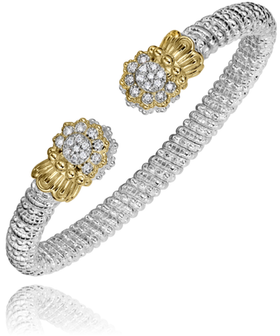 Lady's Yellow/White 14K/Ss Cluster, 6Mm Open Band Bracelet With 0.24Tw