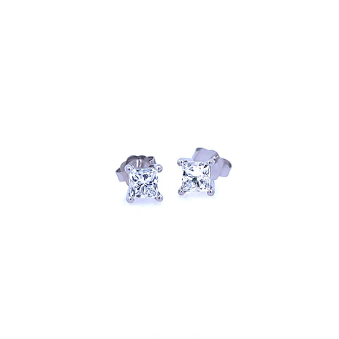 Lady's White 14 Karat Four Prong Studs Earrings With 2=0.75Tw Princess