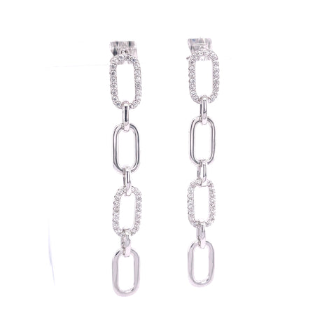 Lady's White Sterling Silver Paperclip Earrings With R Cubic Zirconium