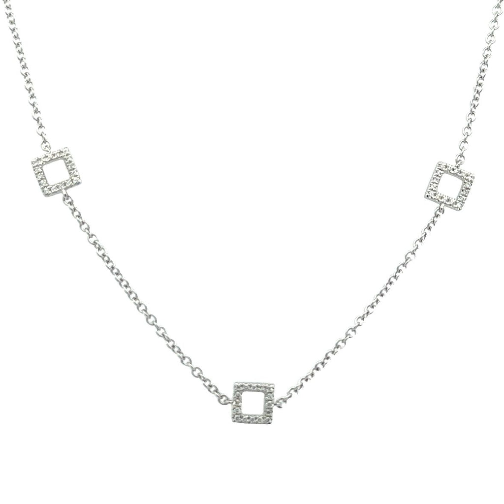 Lady's White 18 Karat Square Station Necklace Length 18 With 192=0.55T