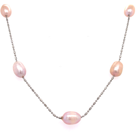 7mm cultured freshwater pink pearls. The pearls are petite shape with