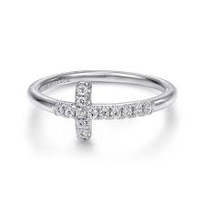 Lady's White 14 Karat Sideways Cross Fashion Ring Size 6.5 With 0.13Tw