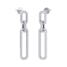 Lady's White 14 Karat Elongated Link Drop Earrings With 1.23Tw Round H