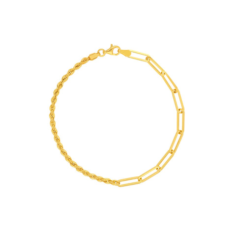 Yellow 14 Karat Paperclip & Rope Bracelet Length 7.5