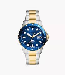 Fossil Blue Dive Three Hand Date Two Tone Stainless Steel Fossil Watch
