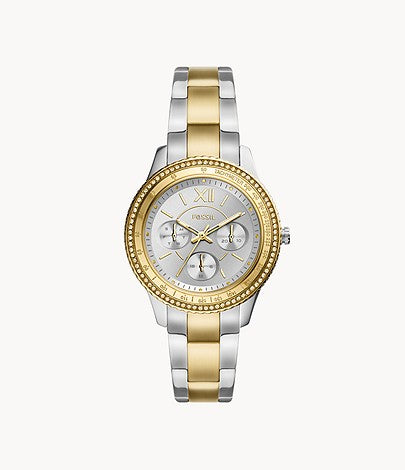 White/Yellow Stainless Steel Stella Sport Multifunction, Fossil Watch