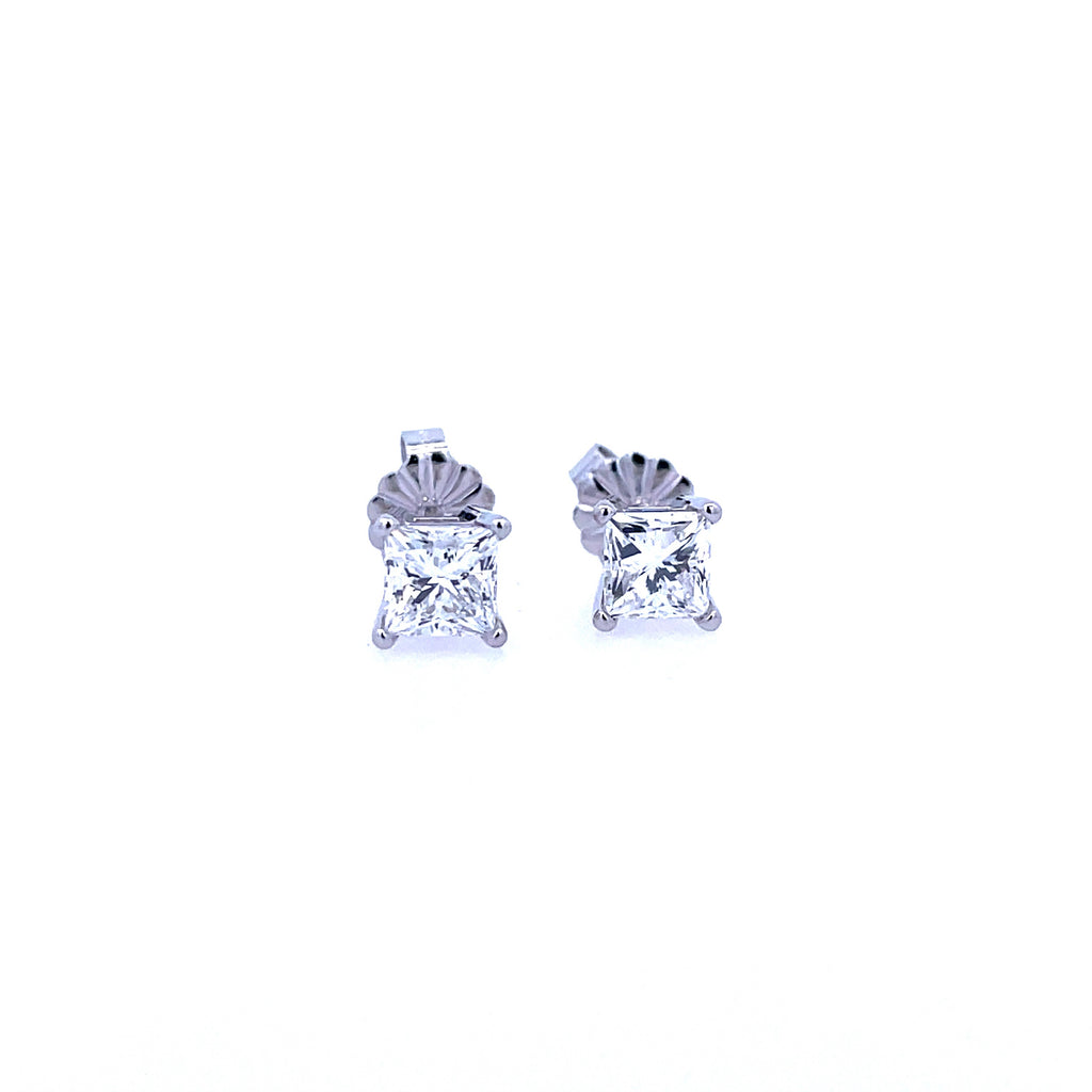 Lady's White 14 Karat Four Prong Studs Earrings With 2=1.00Tw Princess