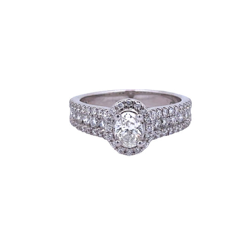 Lady's White 14 Karat Oval Halo With Cathedral Sides Ring With One 0.5