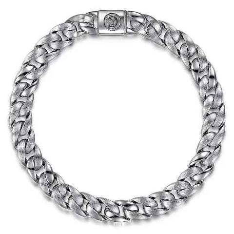 White Sterling Silver Heavy Chain Bracelet Length 8