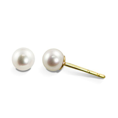 Lady's Yellow 14 Karat "A" Studs Earrings With 2=4.00Mm Akoya Pearls