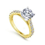 Yellow 14 Karat Prong Set, Tapered Cathedral Ring Size 6.5 With One 8.