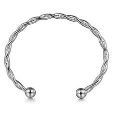 White Sterling Silver Twisted, Cuff Bracelet Bracelet Length 7.25