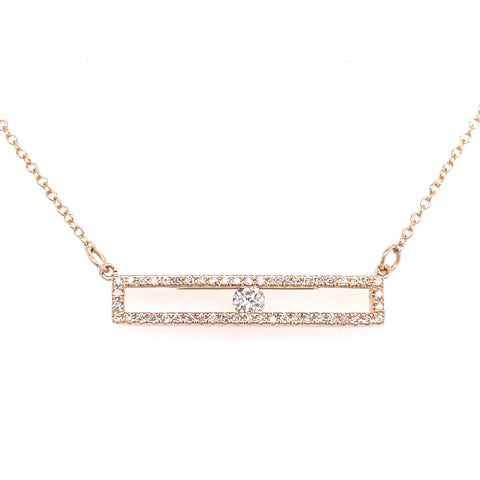 Lady's Yellow 14 Karat Bar Necklace With Floating Diamond Necklace Wit