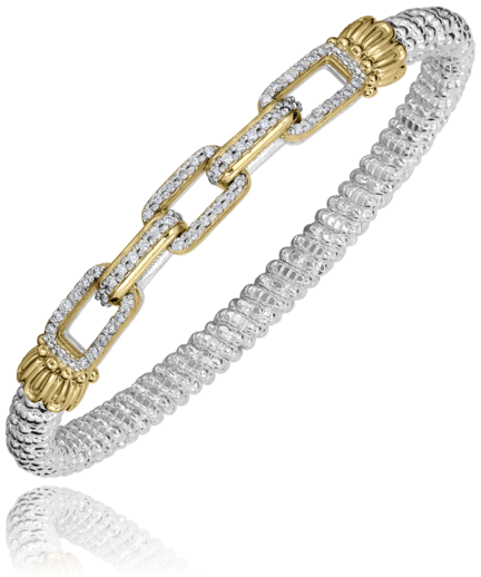Lady's Yellow/White 14K/Ss Connected Link, 4Mm Closed Band Bracelet Wi