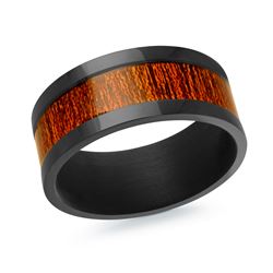Black Polished Tantalum 8Mm With Wood In Center Ring Size 10