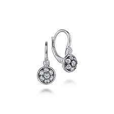 Lady's White Sterling Silver Leverback, Cluster Earrings With 0.66Tw R