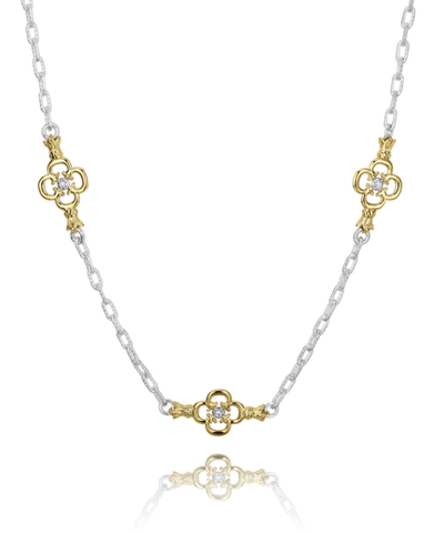 "Radiant Charms: Discover the Allure of the Lady's Tt 14K/Sterling Silver Clover Station Necklace with Diamonds"