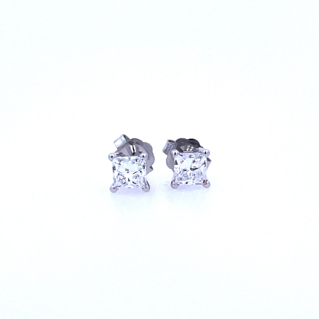 Lady's White 14 Karat Four Prong Studs Earrings With 2=0.50Tw Princess