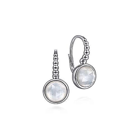 Lady's White Polished Sterling Silver Bezel, With Beaded Dangle Earrin