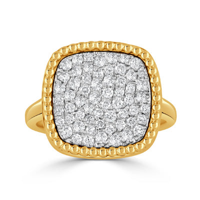 Lady's White/Yellow 18 Karat Pave' With Beaded Halo Fashion Ring Size