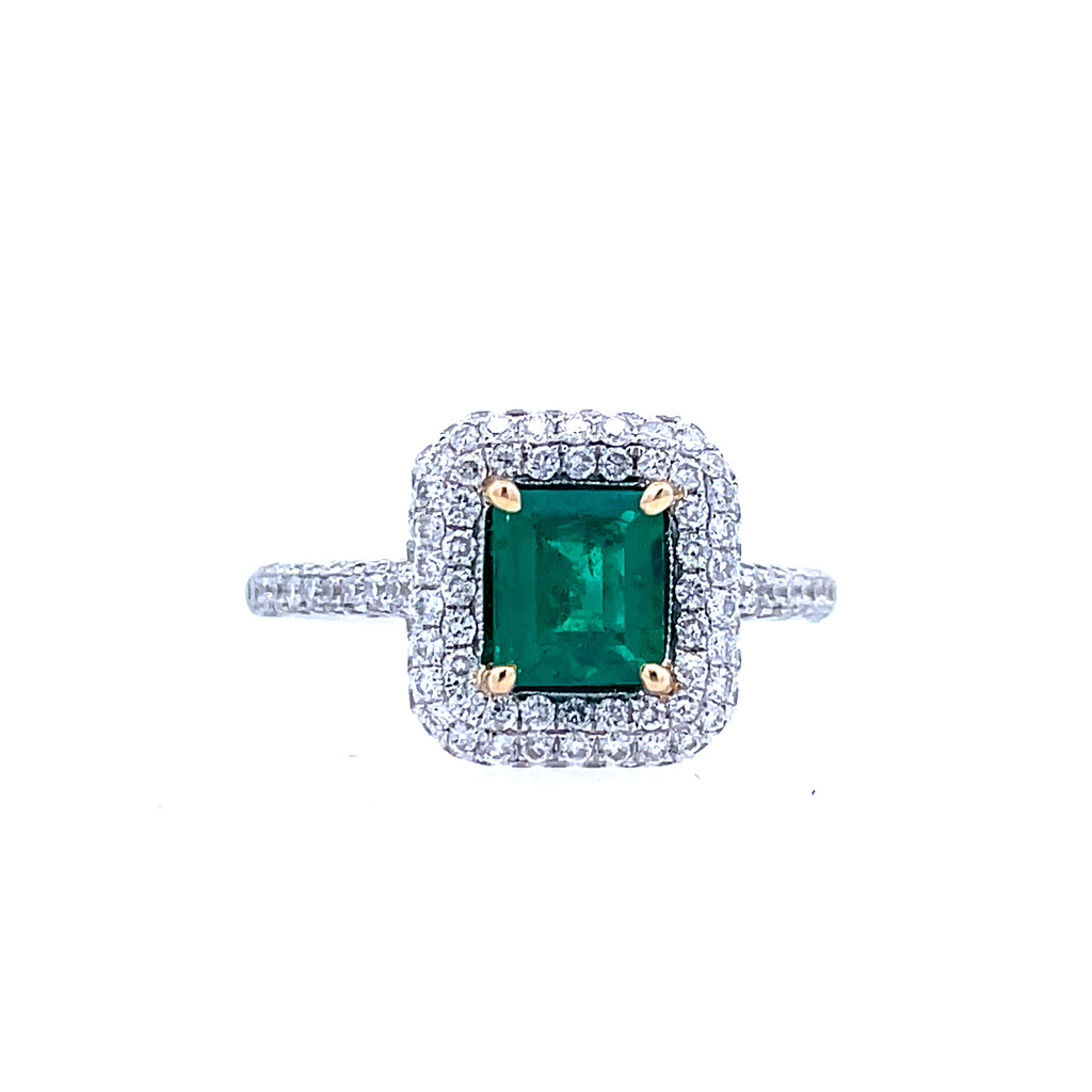 Pave' Halo Fashion Ring | 18k White (0.63ct Emerald)