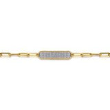 Lady's Yellow 14 Karat Paperclip Chain With Pave' Id Bracelet Length 7