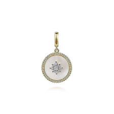 Lady's Yellow 14 Karat Round Medallion Clip Pendant With One R Mother