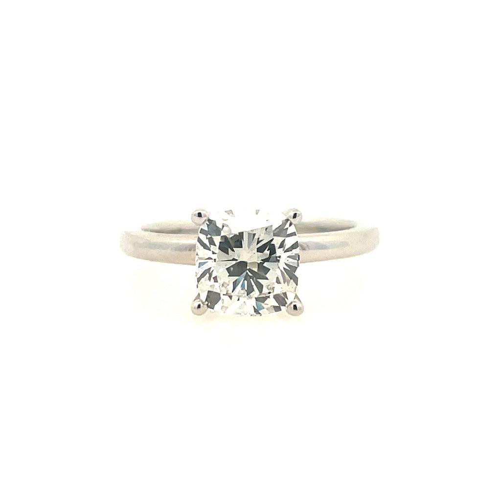 Lady's White 14 Karat Solitaire Lab Created Ring With One 2.09Ct Cushi