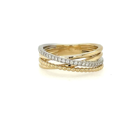 Lady's White/Yellow 14 Karat Diamond Criss Cross Bujukan Fashion Ring