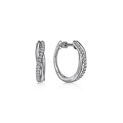 Lady's White Polished Sterling Silver Twisted 15Mm, Huggie Earrings Wi