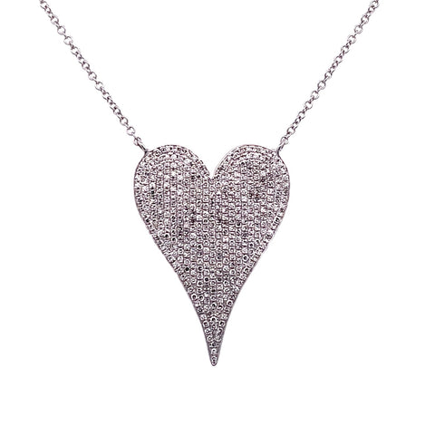 Lady's White 14 Karat Large Pave' Heart Necklace Length 18 With 0.83Tw