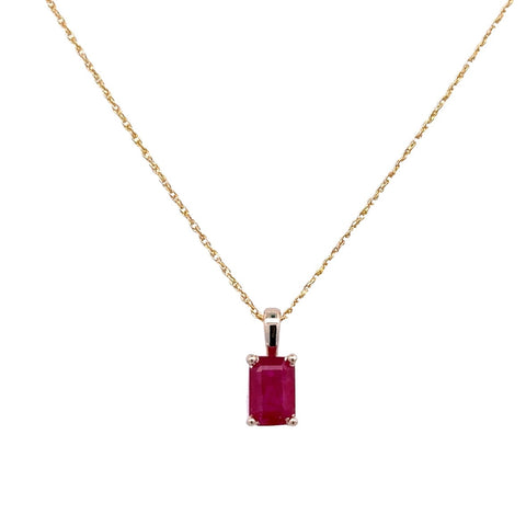 Lady's Yellow 14 Karat Solitaire Necklace With One 0.60Ct Emerald Ruby