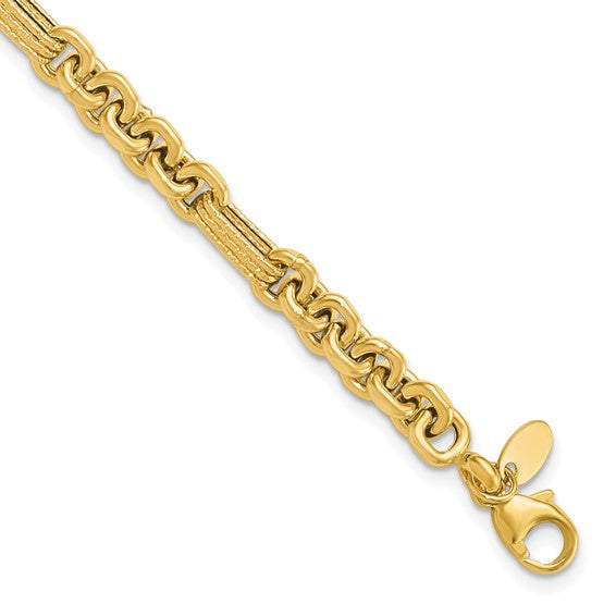 "Golden Whispers: Embrace Elegance with our Yellow 14 Karat Textured Link Bracelet"