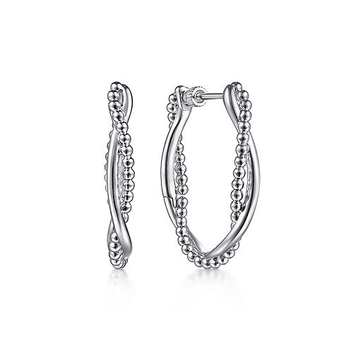 Lady's White Sterling Silver Earrings Style: Twisted Hoop