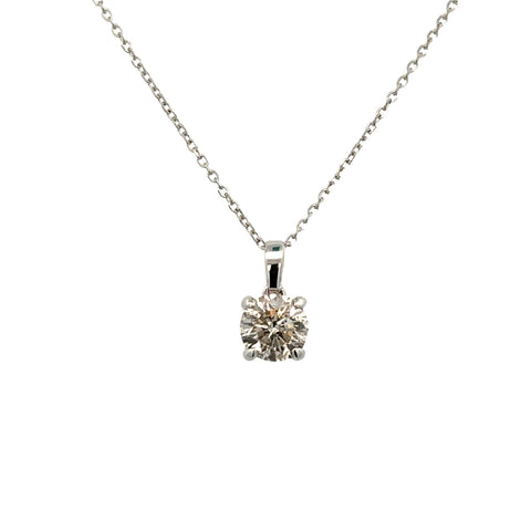 Lady's White 14 Karat Four Prong Solitaire Necklace With One 0.75Ct Ro