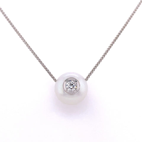 Lady's White 14 Karat Bezel Necklace Length 18 With One 0.20Ct Round D