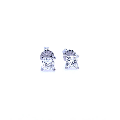 Lady's White 14 Karat Four Prong Studs Earrings With 2=1.00Tw Princess