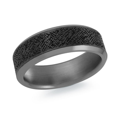 Black/Grey Polished Tantalum & Carbon Fibre 7Mm Offset Texture Ring Si