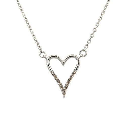 Lady's White Sterling Silver Heart Necklace With 0.05Tw Round I/J I2 D