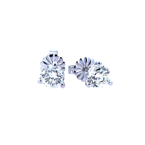 Lady's White 14 Karat Three Prong Martini, Studs Earrings With 2=1.01T