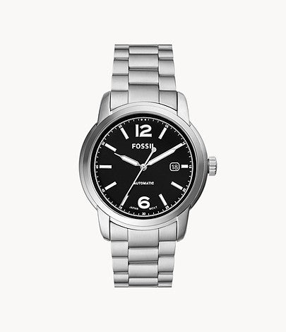Fossil Heritage Automatic Stainless Steel Watch with Black Face