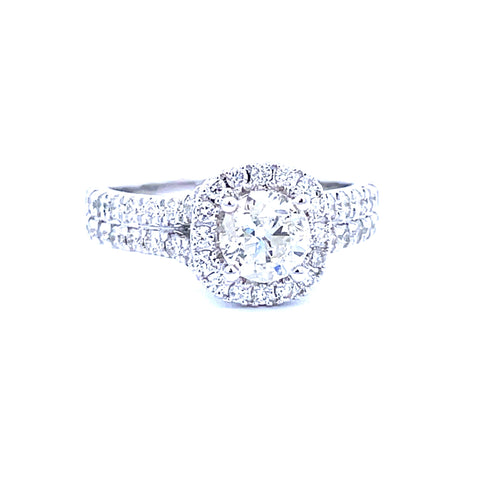 Cushion Halo With Double Row Sides Ring | 14k White (0.75ct Round)