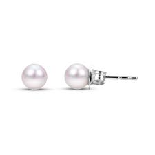 Lady's White 14 Karat "A" Studs Earrings With 2=3.00Mm Akoya Pearls