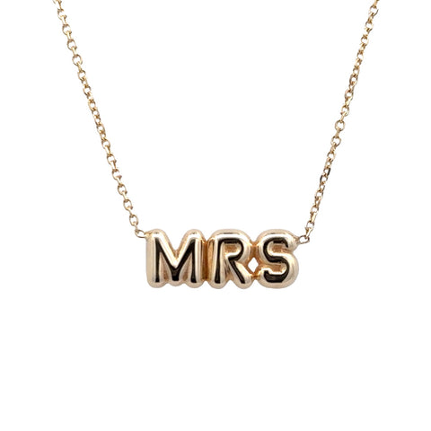 Yellow 14 Karat Puff, "Mrs" Adjustable Necklace With Pear Lock Chain L