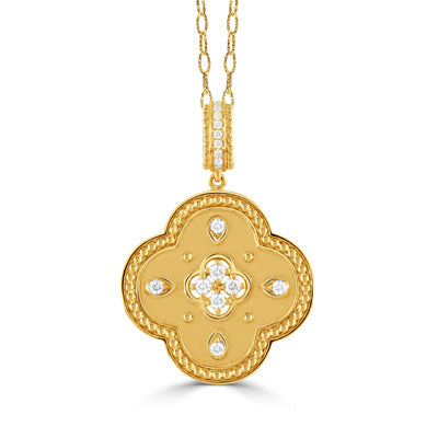 Lady's Yellow 18 Karat Medallion On A Gold Link Chain Necklace Length