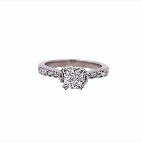 Tapered With Milgrain Ring | 18k White (0.96ct Cushion-Cut)