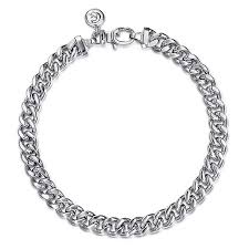 White Sterling Silver Diamond Cut Gents Link Chain Bracelet Length 8