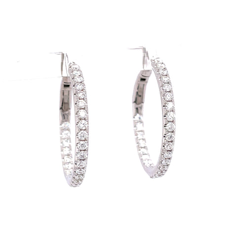 Lady's White Polished 14 Karat Micro Wire Prong Set Hoops Earrings Wit